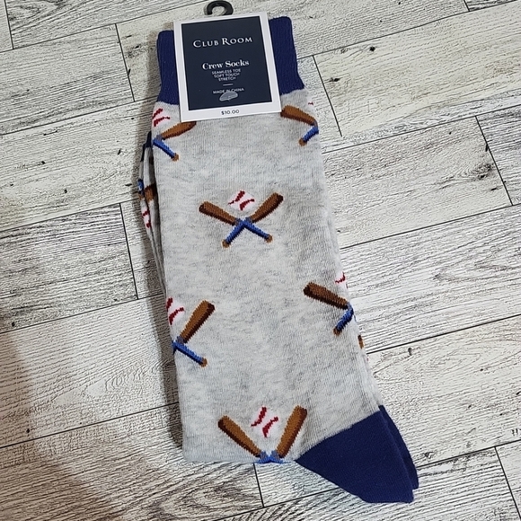 Club Room Men's Baseball Crew Socks Grey One Size Sports Bat Ball Fun Socks - Picture 2 of 6